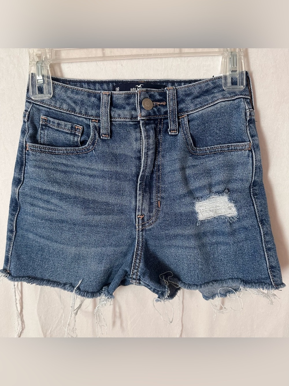 Hollister Blue Denim Ultra High Rise Vintage Straight Stretch Shorts Size 0R W24